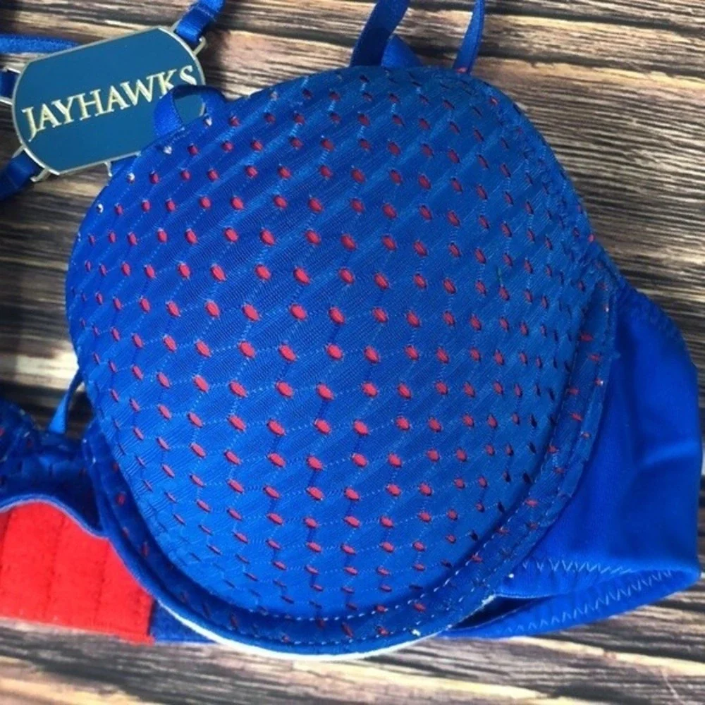 NUYU Kansas University Jayhawks KU Blue Red Mesh Bra NEW Womens Size 36C‎